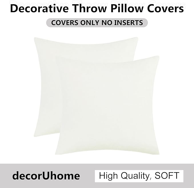 decorUhome Chenille Cream White Spring Throw Pillow Covers 22x22 Inch Set of 2, Decorative Soft Couch Pillow Covers Solid Dyed Accent Farmhouse Neutral Square Pillow Cases for Sofa