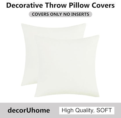 decorUhome Chenille Cream White Spring Throw Pillow Covers 22x22 Inch Set of 2, Decorative Soft Couch Pillow Covers Solid Dyed Accent Farmhouse Neutral Square Pillow Cases for Sofa