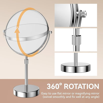 Nicesail Makeup Mirror Tabletop 8 Inch Double-Sided with 7X Magnification, Magnifying Mirror with Pedestal for Shaving Mirror, Height Adjustable for Make up Vainity Table, Chrome Finish (8 Inch, 7X)