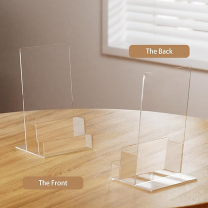 Acrylic Brochure Holder with Business Card Holder, 4"x 6", Clear Flyer Stands for Display, Ideal for Trade Show, Menu, Journals, Pamphlet, Magazine, Booklets, Literature,2-Pack