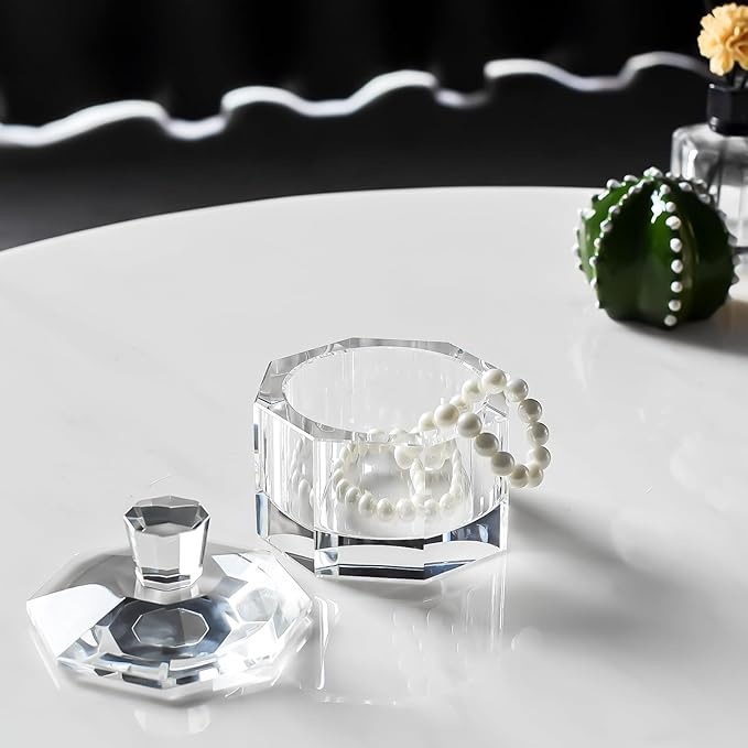Crystal Candy Dish with Lid Hand-Cut Home Decorative Jewelry Box/Jar W 5" x H 5" with Multi-faceted, Comes With Gift Box