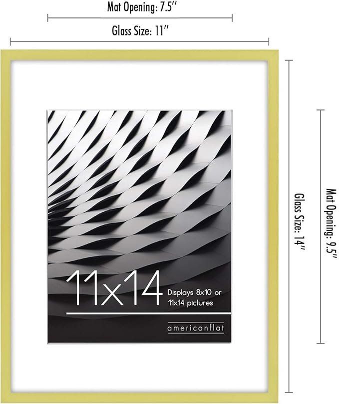 Americanflat 11x14 Picture Frame with Shatter-Resistant Glass - Use as 8x10 Frame with Mat or Display 11x14 Photo Without Mat - Streamline Collection - Thin Border Picture Frames for Wall - Gold