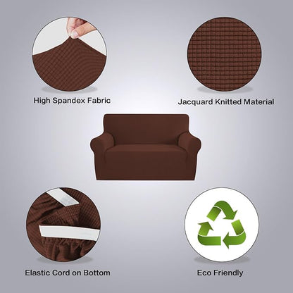H.VERSAILTEX Stretch Couch Cover Loveseat Covers for 2 Cushion Couch Sofa Slipcover for Love Seat 1 Piece with Elastic Bottom, Checked Jacquard Fabric(Loveseat 58"-70" Wide, Burnt Brick)