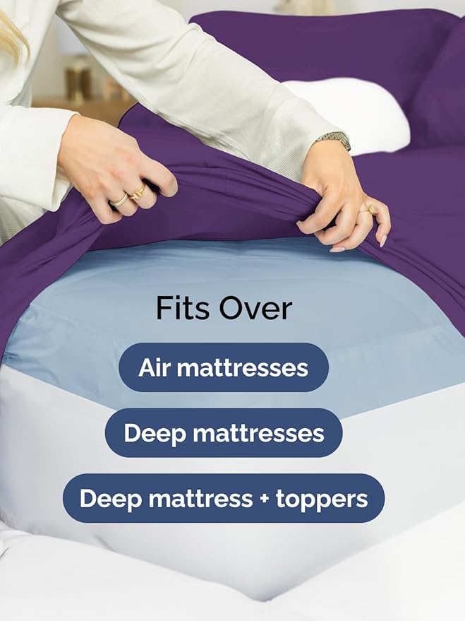 Extra Deep Twin Sheet Set - 4 Piece Breathable and Cooling Sheets - Hotel Luxury Bed Sheets Set - Easy & Secure Fit - Soft, Wrinkle Free and Comfy Sheets Set - Purple Sheet Set with Extra Deep Pockets