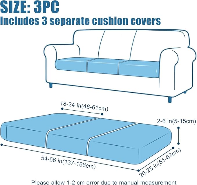 Smiry Waterproof Couch Cushion Covers, Stretch Jacquard Thick Sofa Cushion Covers, Washable Seat Slipcover Elastic Furniture Protector for Pets, Kid (3PC, Black)