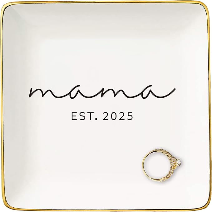 Mama 2025-Christmas Gift-Newborn New Baby,Shower Mother's Day Gifts for New Mom-First Mother's Day-First Time Mom-Mama to Be-Pregnancy Announcement Present-Jewelry Tray Trinket Holder Ring Dish