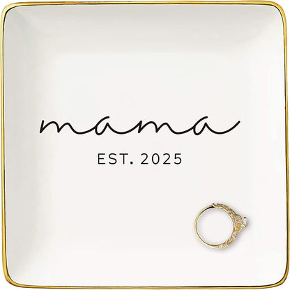 Mama 2025-Christmas Gift-Newborn New Baby,Shower Mother's Day Gifts for New Mom-First Mother's Day-First Time Mom-Mama to Be-Pregnancy Announcement Present-Jewelry Tray Trinket Holder Ring Dish