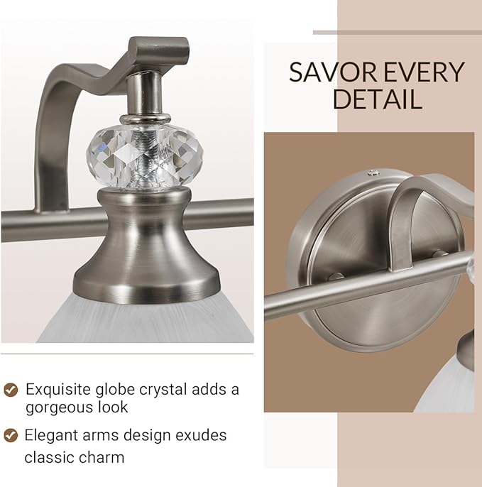 ANDY STAR Bathroom Light Fixtures Over Mirror, 4-Light Brushed Nickel Vanity Lights for Bathroom, 27.8 Inch Vintage Wall Sconce with Milk White Bell Glass Shades, Rustproof Silver Finish, E26 Base