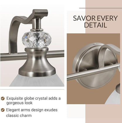 ANDY STAR Bathroom Light Fixtures Over Mirror, 4-Light Brushed Nickel Vanity Lights for Bathroom, 27.8 Inch Vintage Wall Sconce with Milk White Bell Glass Shades, Rustproof Silver Finish, E26 Base