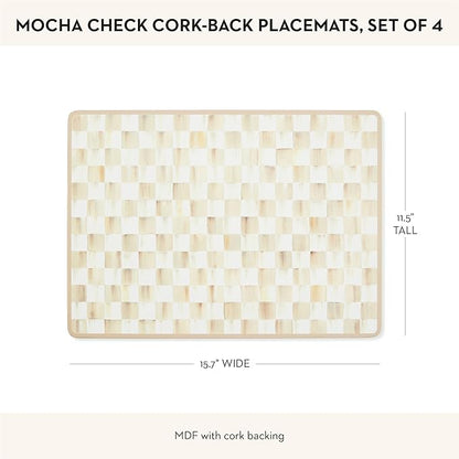MACKENZIE-CHILDS Set of 4 Cork-Back Placemats, Hard-Finish Table Mats, Brown-and-White Mocha Check