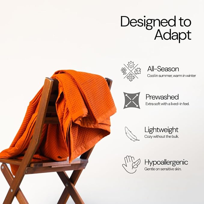 Salt Earth GOTS Certified 100% Organic Cotton Throw Blanket, 60"X80" Blankets & Throws for Bed, Throw Blanket for Couch,Modern & Cozy Blanket, All Season Waffle Blanket, Soft Blanket (Cinnamon Stick)