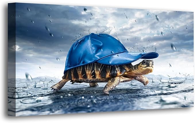 Lovely Sea Turtle Picture Canvas Wall Art for Bathroom Decor,Animal Canvas Print Paintings Artwork for Living Room Home Office Kitchen Wall Decoration,Stretched 24x48 inches Framed Ready to Hang