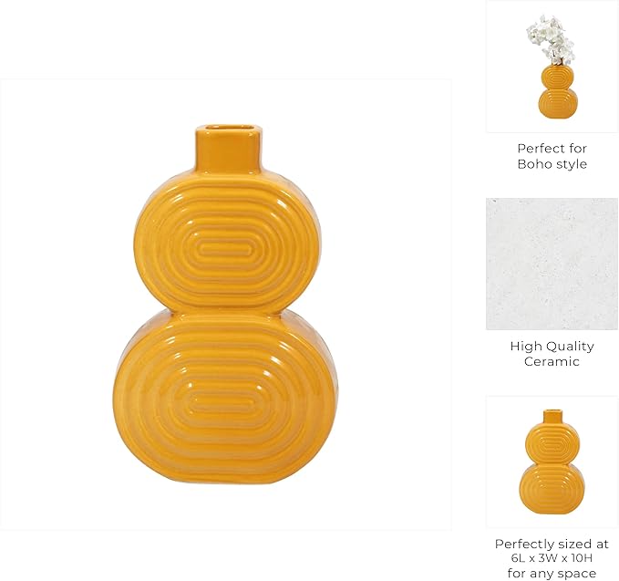 Sagebrook Home Boho Decorative Vase - Geometric Textured Stoneware Ceramic - Modern Accent for Home, Office, Bedroom, Living Room - 10" Gold
