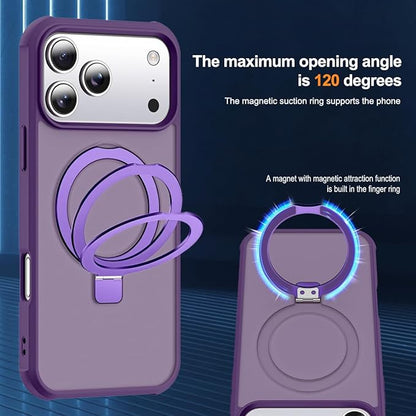 Compatible with iPhone 17 Pro Max Case with Invisible Magnetic O-Ring Stand Military-Grade Translucent Case for iPhone 17 ProMax 6.9" [Compatible with Mag-Safe][Great Grip Feeling], Purple