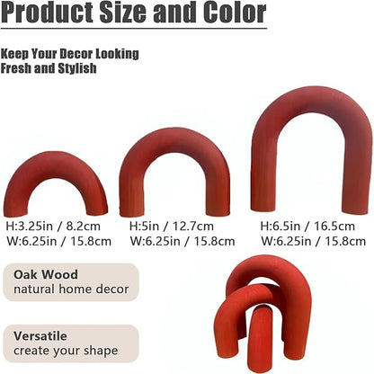 3Pcs Wood Arch Decor Accents - Home Book Table Decorative Rustic Arch Decor Modern Boho Minimalist Coffee Table Bookshelf Living Room Entryway Aesthetic Decorations Objects (Red)