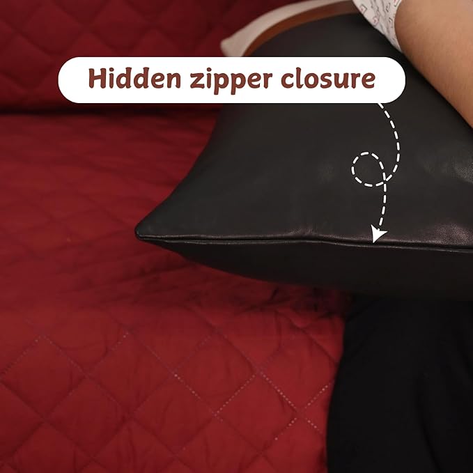 Lambskin Leather Pillow Cover - Sofa Cushion Case - Decorative Throw Covers for Living Room & Bedroom, 20x20 Inches - Black, Brown & Off White Pack of 2