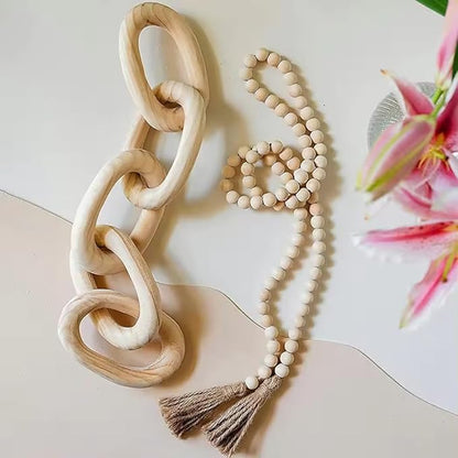 Hand-Carved Wood Chain, Natural Wood, Modern Farmhouse Decor
