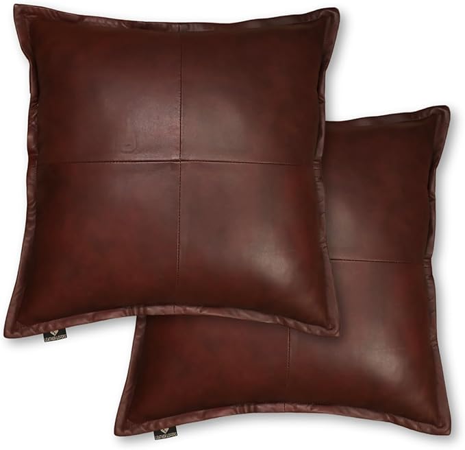 LL LEATHER LOVERS Genuine Lambskin Leather Pillow Cover, 18x18 Inch Case for Lumbar Throw Couch Pillows, Thick & Soft Cushion Covers for Sofa Bed Home Décor (Antique Dark Brown Box Pack of 2)