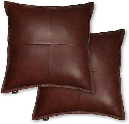 LL LEATHER LOVERS Genuine Lambskin Leather Pillow Cover, 14x14 Inch Case for Lumbar Throw Couch Pillows, Thick & Soft Cushion Covers for Sofa Bed Home Décor (Antique Dark Brown Box Pack of 2)