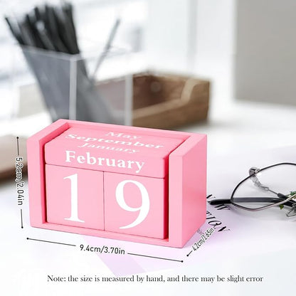 Perpetual Desk Calendar - Wooden Block Calendar for Desk, Reusable Date Display Blocks for Office & Home Decor, Teacher Classroom Accessory (Pink)