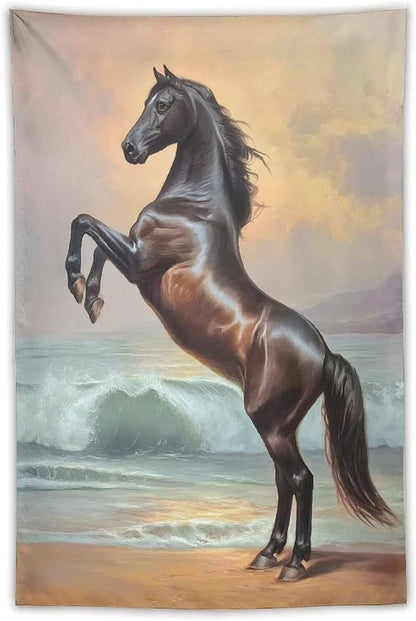 JYOUQOC Horse Animal Stands On The Beach Tapestry Wall Hanging Large Wall Art Decor Flag Backdrop for Bedroom Living Room Dorm 40"×60"