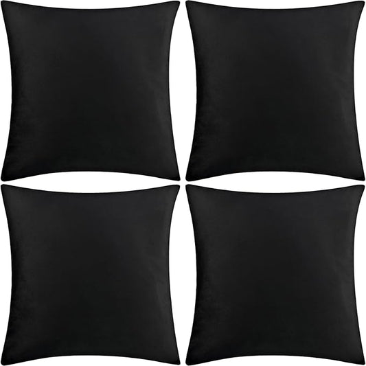 4 Pack 18x18 Pillow Cover Velvet Pillow Covers, Square Throw Pillow Covers for Living Room Decorations Throw Pillow Case, Throw Pillow Cover Cushion Cover for Sofa Bedroom Car, Black Velvet