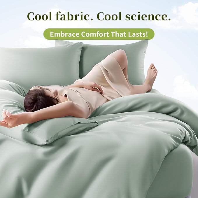 Shilucheng 100% Viscose Derived from Bamboo_ Sheets Cal King Size 4pcs - Ultra Cooling & Silky Soft Bed Sheets, 16" Deep Pocket, Perfect for Hot Sleepers, Hotel Bedding Sheets (Sea Glass)