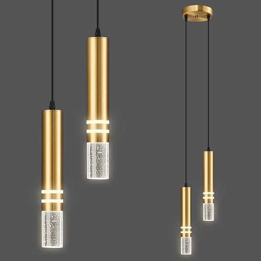 Pendant Lights Kitchen Island, Crystal Pendant Light Fixtures Mini 12W LED Modern Kitchen Pendant Lighting Over Sink and Living Room and Bedroom (Gold 2 Light)