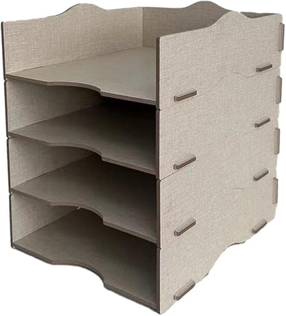 Desk Storage Compartments Stackable Letter Tray Wood for Storage Desk/Document/Paper, File Tray, A4 (Linen)