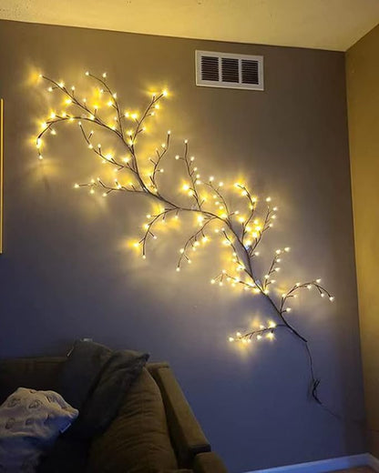Vines for Room Decor with Remote Control On/Off Timmer Dim,7.5FT Artificial Plants Tree Willow Vine Lights Plug in 144 LEDs for Walls Bedroom,Living Room,Indoor Home Decoration(Brown)