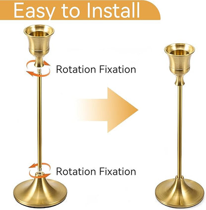 Taper Candle Holders, Tall Vintage Metal Candlestick Holders, 6 PCS Gold Candle Sticks Holders for Home Decor Table Centerpiece Wedding Housewarming Festival, Gold, 2 Sets (6 pcs)