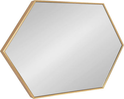 Kate and Laurel Rhodes Modern Hexagon Wall Mirror, 24" x 36", Gold, Chic Geometric Wall Mirror