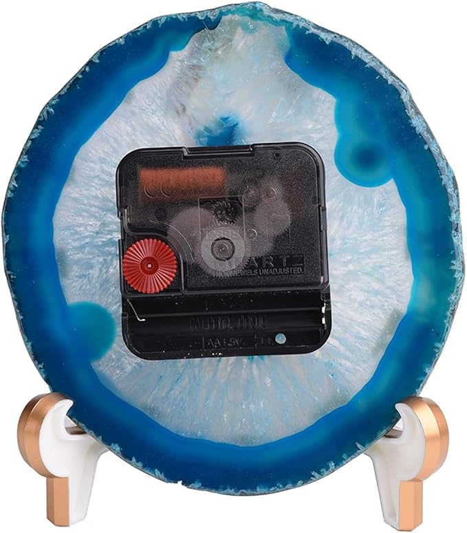 JIC Gem Agate Clock Crystal Desk & Shelf Clocks Home Decor (Blue)