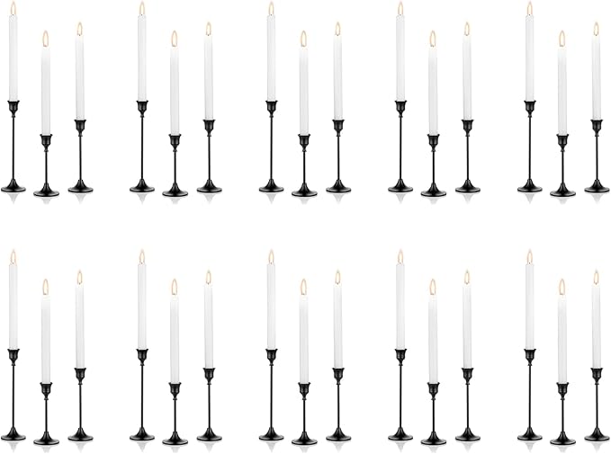 Nuptio Black Candlestick Holders 30 Pcs Candle Sticks Holder Metal Tapered Candle Holder Taper Candle Holders for Wedding Christmas Party Celebration Mantel Dinner Home Decoration