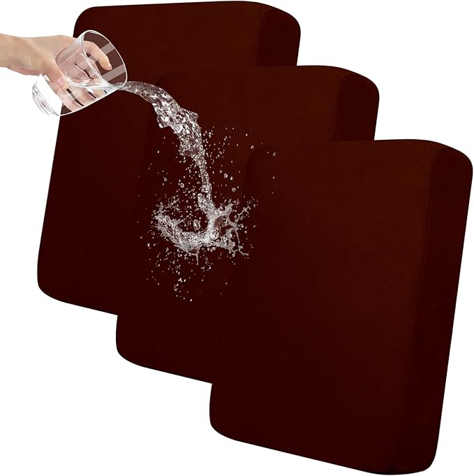 Easy-Going 100% Waterproof Chair Sofa Seat Cushion Slipcovers Couch Cushion Cover Stretch Furniture Protector for Kids, Pets (3-Piece Sofa Cushion, Wine)