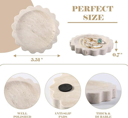 Koville 5.51" Travertine Tray, Round Stone Jewelry Dish for Ring Necklace Earring Perfume, Natural Marble Tray for Countertop Bathroom Kitchen Dresser, Beige Decorative Tray