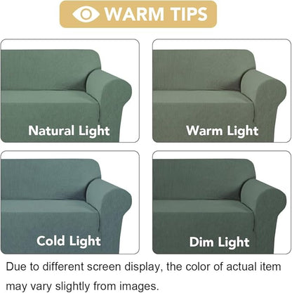 H.VERSAILTEX Stretch Couch Covers for Sofa 1 Piece Slipcovers for Couches and Sofas 3 Seater Couch Cover Feature Thick Checked Jacquard Fabric with Elastic Bottom, Sofa Large - Loden Frost