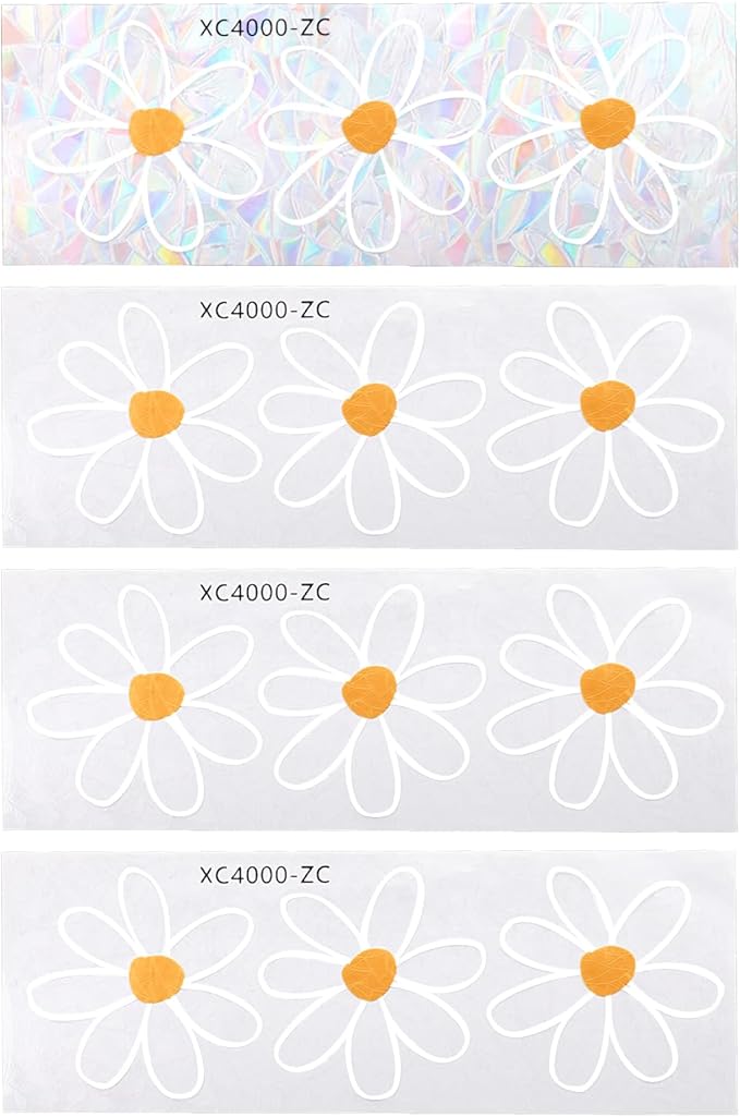4 Sheets PVC Static Flower Suncatcher Window Stickers, Reusable Rainbow Daisy Prism Window Clings, Anti Collision Shiny Glass Stickers Decoration for Bird Home Shop Office Classroom Mirror