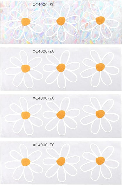 4 Sheets PVC Static Flower Suncatcher Window Stickers, Reusable Rainbow Daisy Prism Window Clings, Anti Collision Shiny Glass Stickers Decoration for Bird Home Shop Office Classroom Mirror