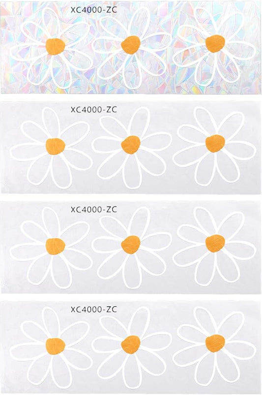 4 Sheets PVC Static Flower Suncatcher Window Stickers, Reusable Rainbow Daisy Prism Window Clings, Anti Collision Shiny Glass Stickers Decoration for Bird Home Shop Office Classroom Mirror
