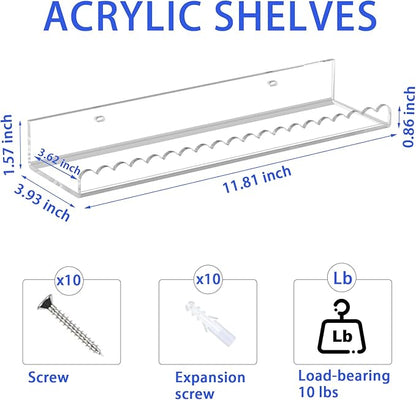 Clear Acrylic Shelves, 4 Pack 12 Inch Scalloped Edge Wall Mounted Floating Shelves, Pop Shelves, Invisible Bathroom Shelf Book Shelf, CD Shelf for Home Deco (Clear Scalloped Edge 4 Pack)