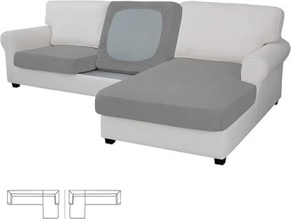 Easy-Going Stretch 3 Pieces Couch Cushion Covers for Sectional Sofa Left/Right L Shape Chaise Lounge Sofa Seat slipcover Anti-Slip Sofa Cover Soft (2 Seater + 1 Chaise, Light Gray)