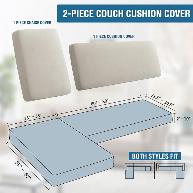 H.VERSAILTEX Fleece L Shaped Couch Cover 2 Piece Stretch Couch Covers for Sectional Sofa Thick Soft Sofa Cover for Dogs Feature Comfortable and Durable Fabric, (3 Seater + 1 Chaise, Pale Oak)