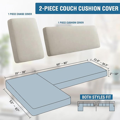 H.VERSAILTEX Fleece L Shaped Couch Cover 2 Piece Stretch Couch Covers for Sectional Sofa Thick Soft Sofa Cover for Dogs Feature Comfortable and Durable Fabric, (3 Seater + 1 Chaise, Pale Oak)