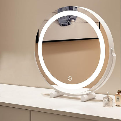 FERKAP Tabletop Vanity Mirror with Lights Lighted Makeup Mirror Touchscreen Control 3 Color Lighting Modes 360°Rotation High Definition Lighted Up Mirror (Color : White, Size : 19.7"X21.3")