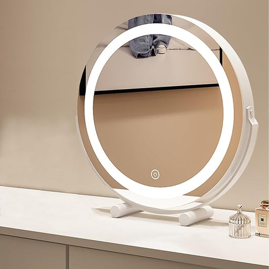 FERKAP Tabletop Vanity Mirror with Lights Lighted Makeup Mirror Touchscreen Control 3 Color Lighting Modes 360°Rotation High Definition Lighted Up Mirror (Color : White, Size : 15.7"X17.3")