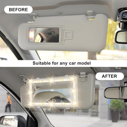 LED Car Sun Visor Vanity Mirror, Dimmable Rechargeable Vehicle Touch Screen Cosmetic Mirror with 3 Light Modes & 60LEDs, Auto Interior Rear View Makeup Accessories, Universal Fit (White)