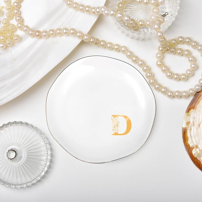 Initials Ring Dish Jewery Tray with Personalized D Monogrammed, Decorative Trinket Dish for Rings Earrings Necklaces Bracelet Watch Keys, Women Wife Friend Birthday Wedding Christmas Gifts