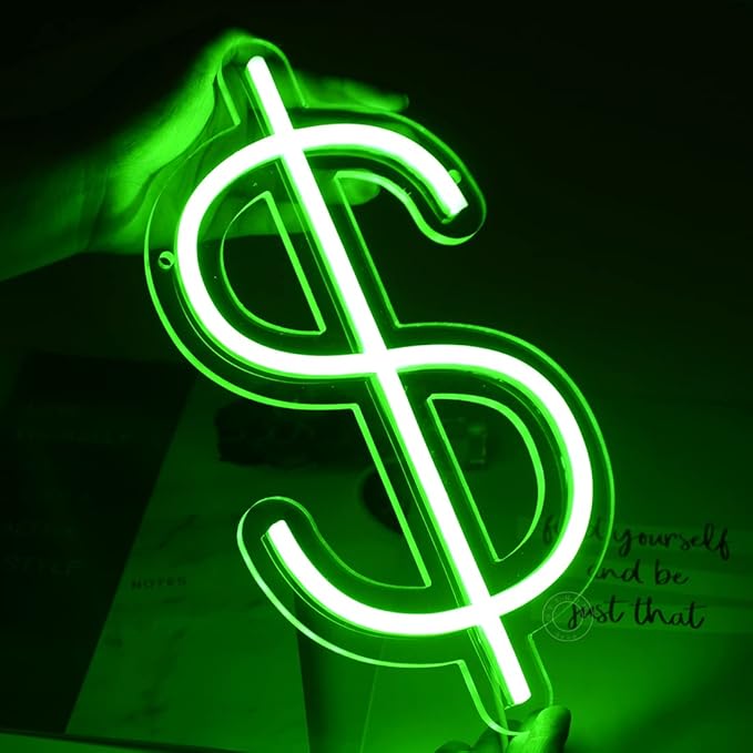 SYLHOME Dollar $ LED Neon Light Sign Money Home Bedroom Game Room Business Pub Store Bar Shop Office Wall Decor Sign Birthday Decor 5V USB Green 11.81" X 6.3"