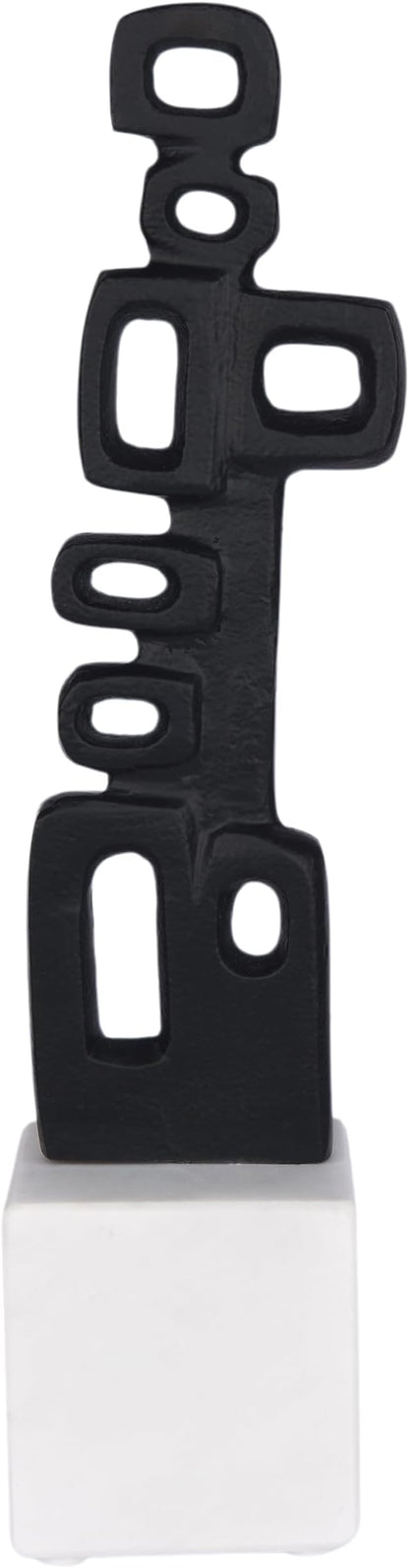 Cruiser’s Caché Abstract Geometric Sculpture, Artisan-Made Cast Aluminum with Black Anthracite Finish, Natural Marble Base, 13"